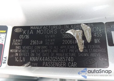 2016 Kia Forte Lx from USA, damaged, VIN KNAFK4A62G5585740